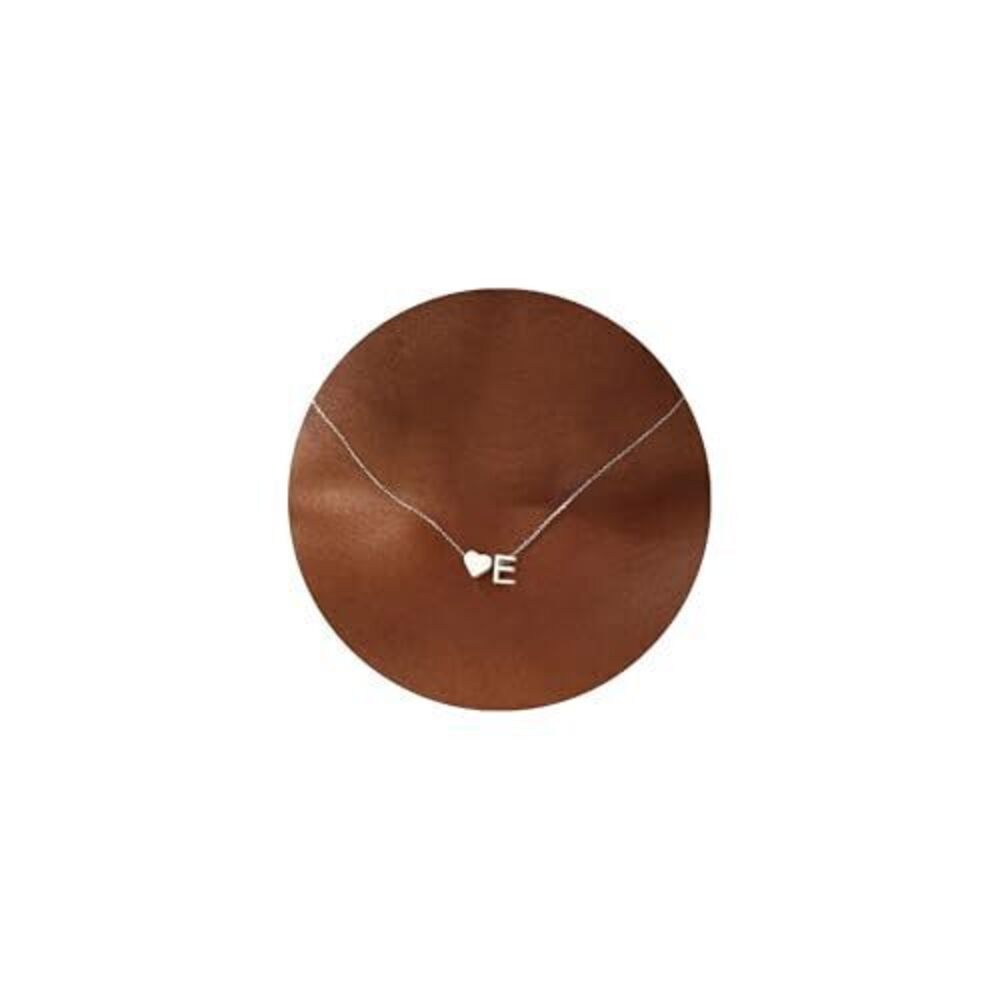 3125 Heart Initial Necklace , 18K-White-Gold-Plated Heart Initial E Dainty